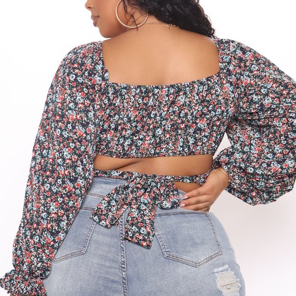 Steal The Attention Floral Crop Top - Black/combo - Picture 4 of 5
